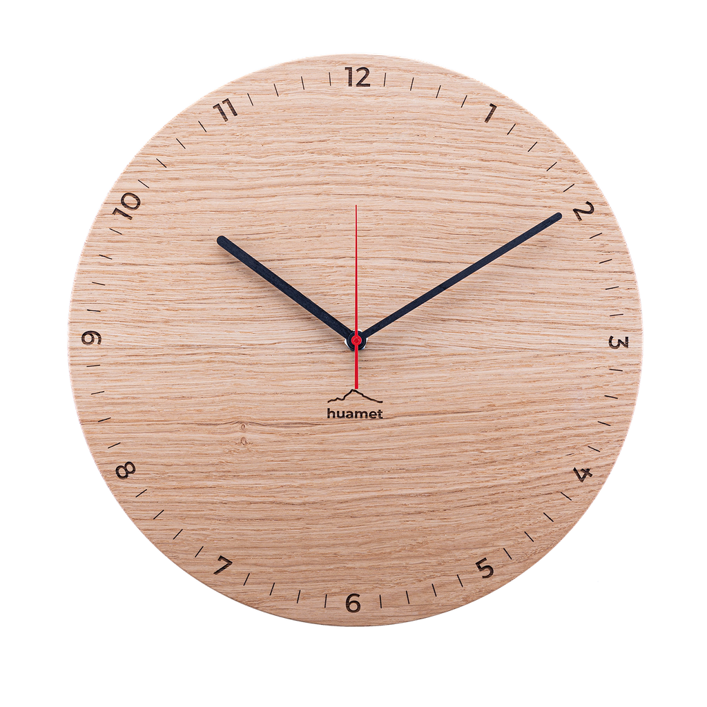 [CH50-A-1806] Bergtouhr - Geräuschlose Wanduhr, Eichenholz, rund, ø 30 cm